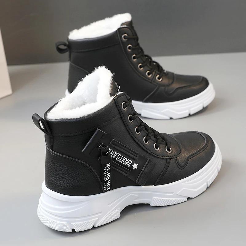 Autumn Winter Women's Designer Sneakers Casual High Top Shoes Womens Plush Lined Warm Shoes Thick Lace-up Sports Shoes