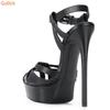 Fashion Peep Toe Platform Women Sandals Black Pink Thin Heels Sandals Pu Cross Slingback Ankle Strap Sandals Fashion Party Large Size 46