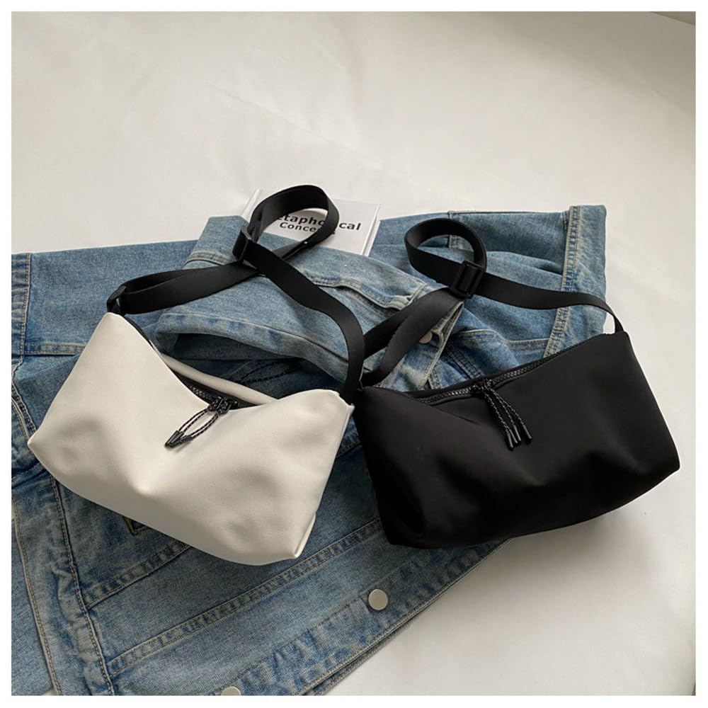 Beatus Women's Simple and Compact Shoulder Bag Made of Supple Canvas (Black) - Fits a Long Wallet