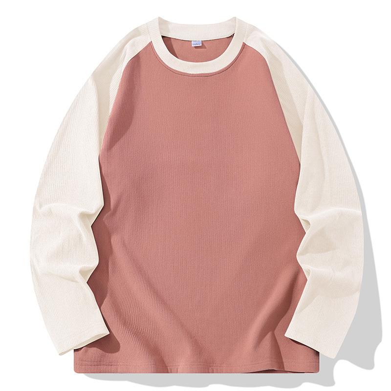 Spring Autumn Round Neck Patchwork Bottomed T-shirt Men Long Sleeve Casual Fashion Tee Top