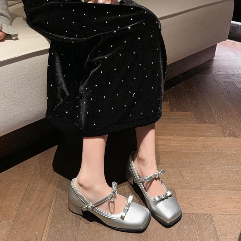 Fashion Women's Elegant Bow Designed Square Head Shallow Mouth Casual Mary Jane Shoes Autumn 2025 New Comfortable Versatile Single Shoes