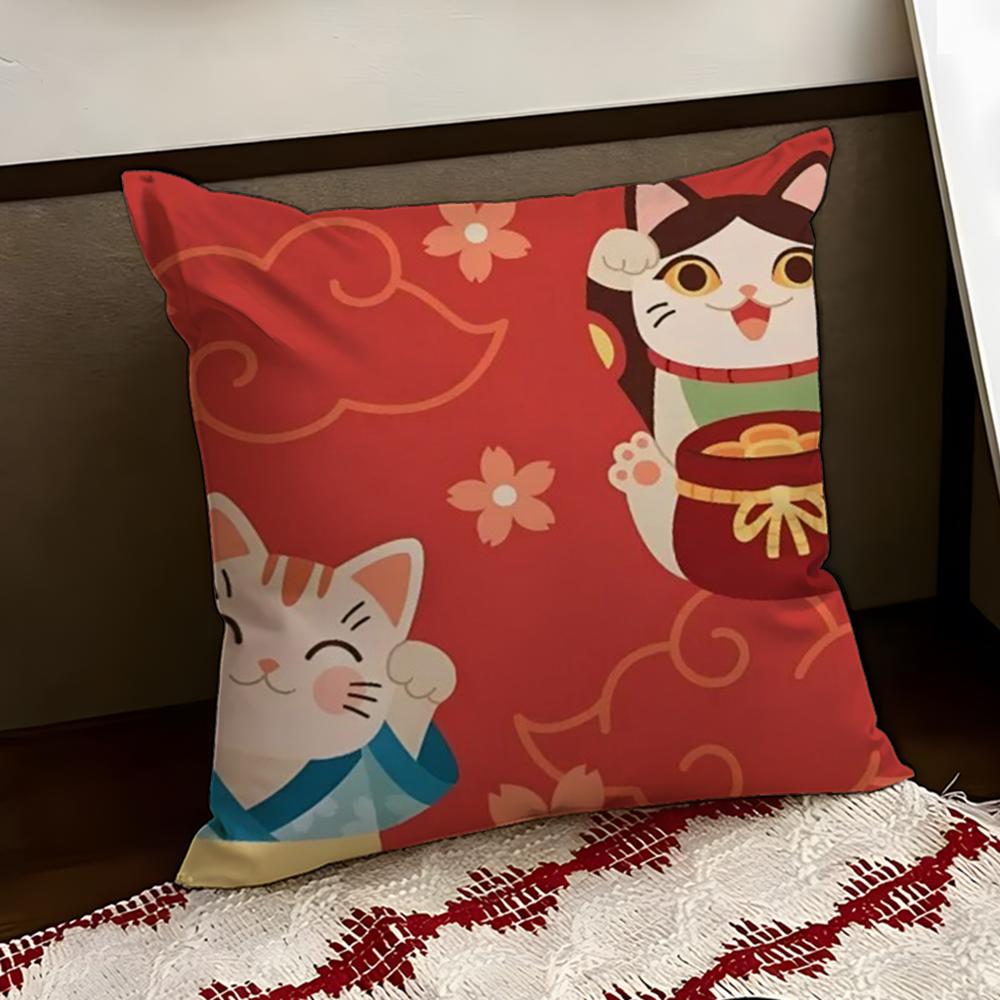 Neko Rich LLuck Money Cat Cushion Cover Reversible Soft Durable Pillow Cover Home  Car MultiScene Use for Daily Comfort