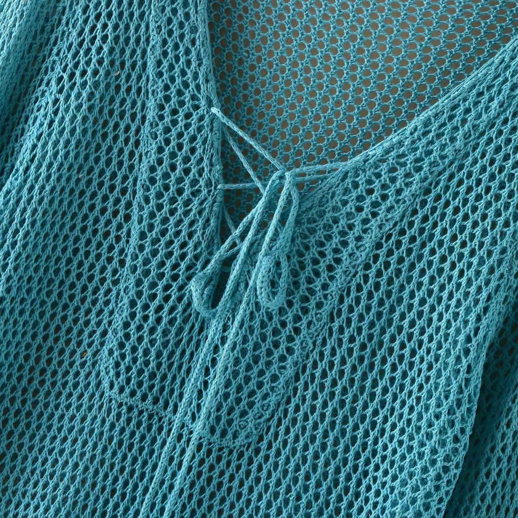 Women's Sleeve Coverups Bikini Hollow Cover Up Lace-up Net Beach Swimsuit Dress