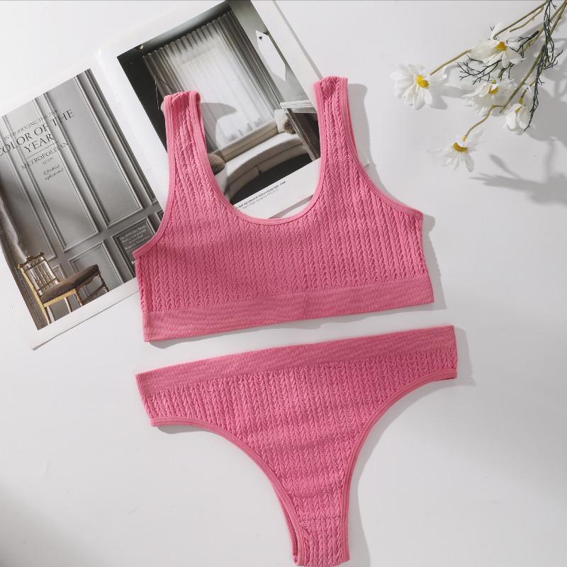 Set sutien fără cusături pentru femei Tanga cu nervuri Lenjerie intima cu talie înaltă Sutien fără sârmă pentru femei Sutien sport confortabil Set lenjerie sexy