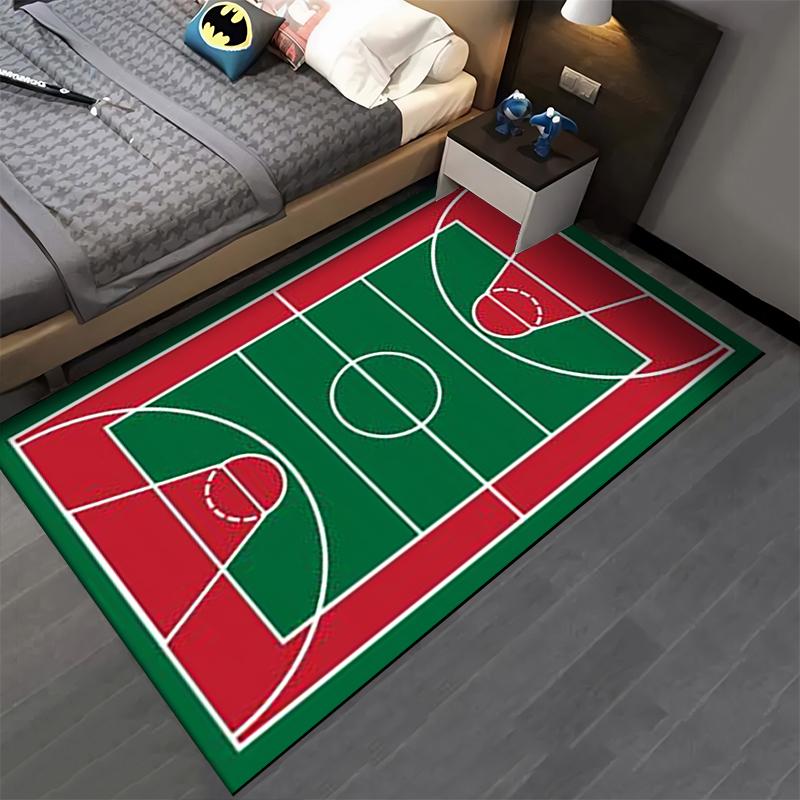 Basketball Court Design Carpet, Red and Green Sports Area Rug Suitable for use as an anti-slip for living room bedroom sofas