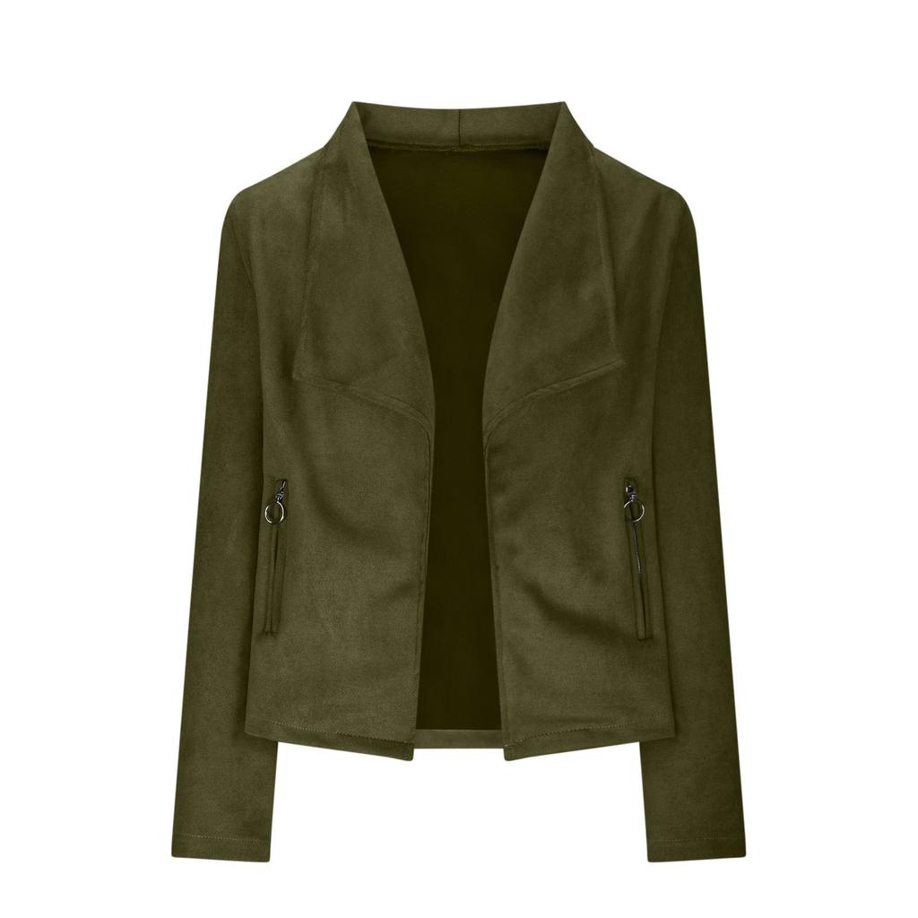 Dam Faux Mocka Långärmad Långärmad Öppen främre Cropped Casual Jacket Jacka Ytterkläder med fickor
