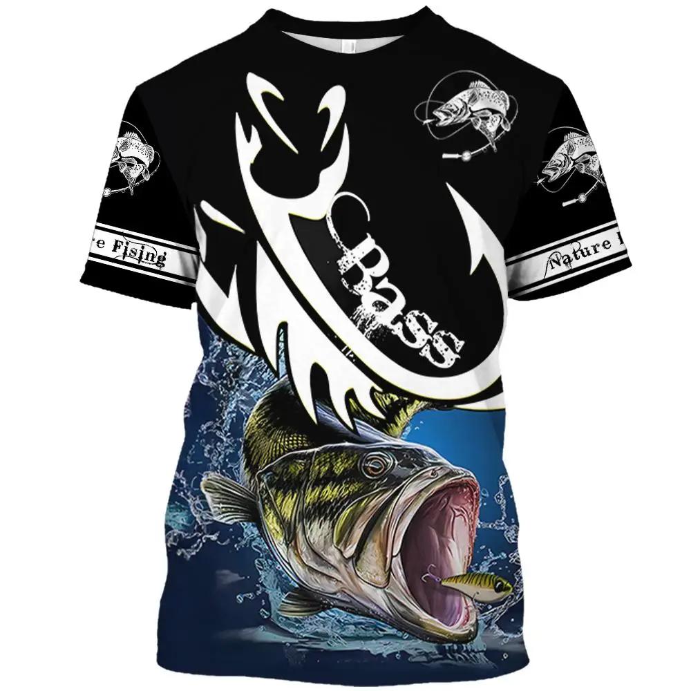 New Fishing Shirt Men's Summer Clothing Fish Graphic O Neck Oversized Tops 2024 Casual Outdoor Apparel For Male Shirt Tee 5XL