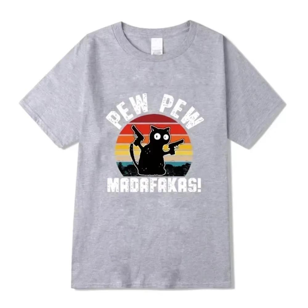 Camiseta de Hombre de Alta Calidad 100% Algodón Camiseta Fresca y Divertida con Estampado de Gato Camiseta Casual de Cuello Redondo Camiseta Holgada para Hombre Camisetas de Moda Tops