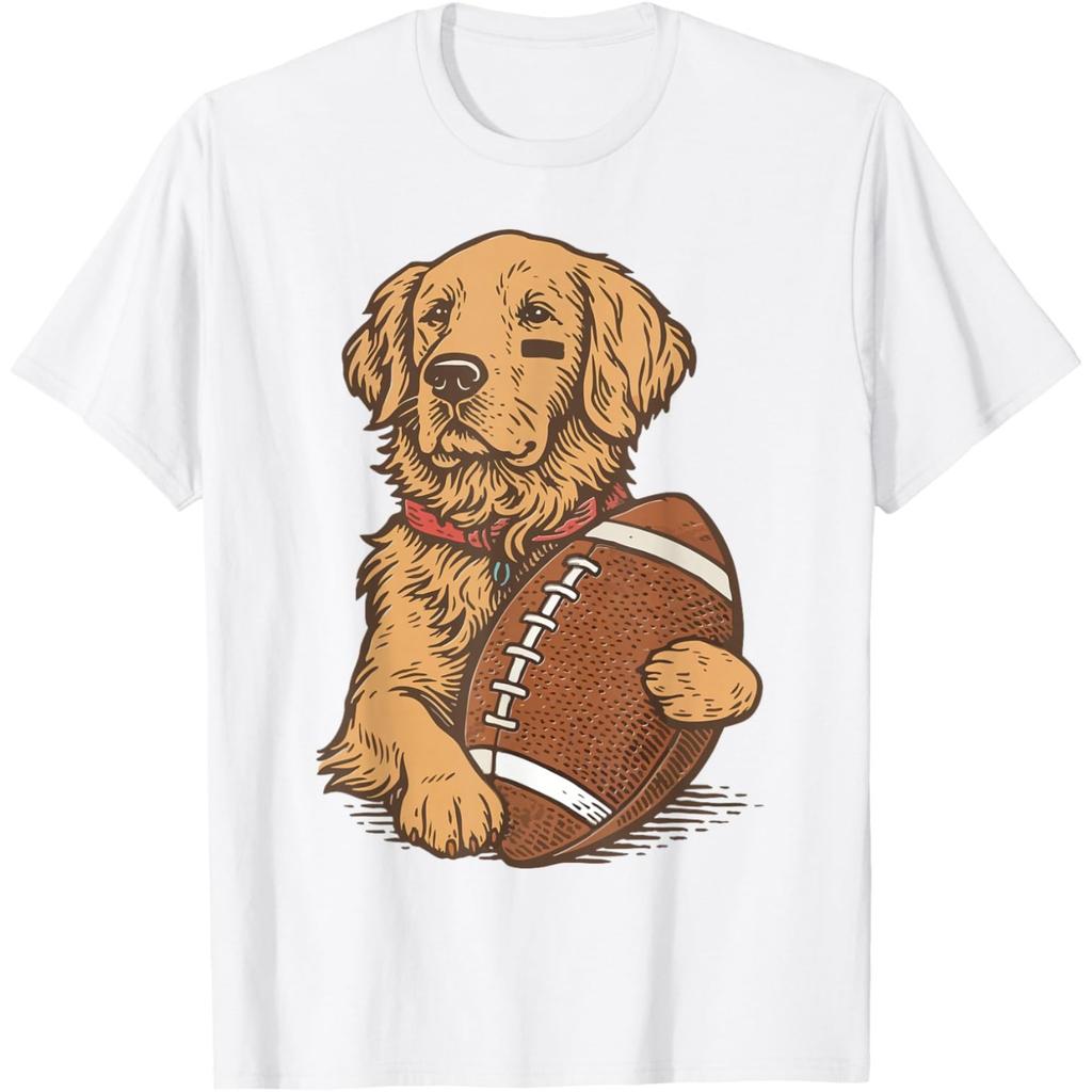 Golden Retriever Dog Football Game Day Season Funny T Shirts Men Humor Streetwear Tee Short Sleeve Unisex Loose Clothing