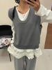 DA7 Women's Loose Plus Size Layered Knit U-Neck Vest - Spring Korean Casual Style