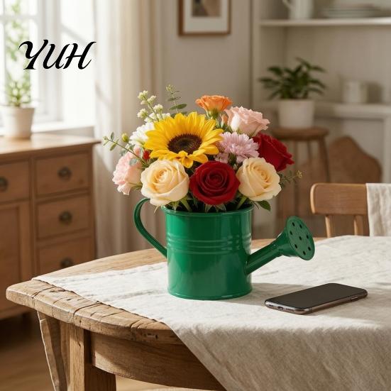 Modern Garden Decor Accessories Metal Watering Can for Outdoor Plants, Small Kettle with Handle Balcony Succulents Flowers, Decorative Floral