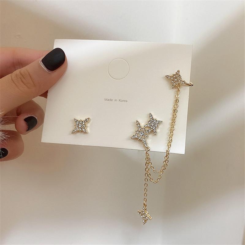 

Sparkling Crystal Asymmetric Four - Pointed Star Earrings , Korean Fashion Alloy Stud Earrings for Women