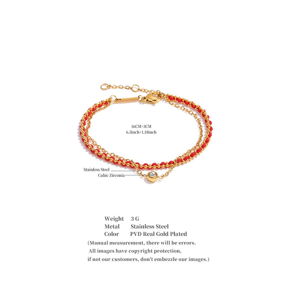 Eetit  Red Black Rope Weave Layered Chain Zirconia Stacking Bracelet Bangle for Women Stainless Steel Trending Wrist Jewelry Gift