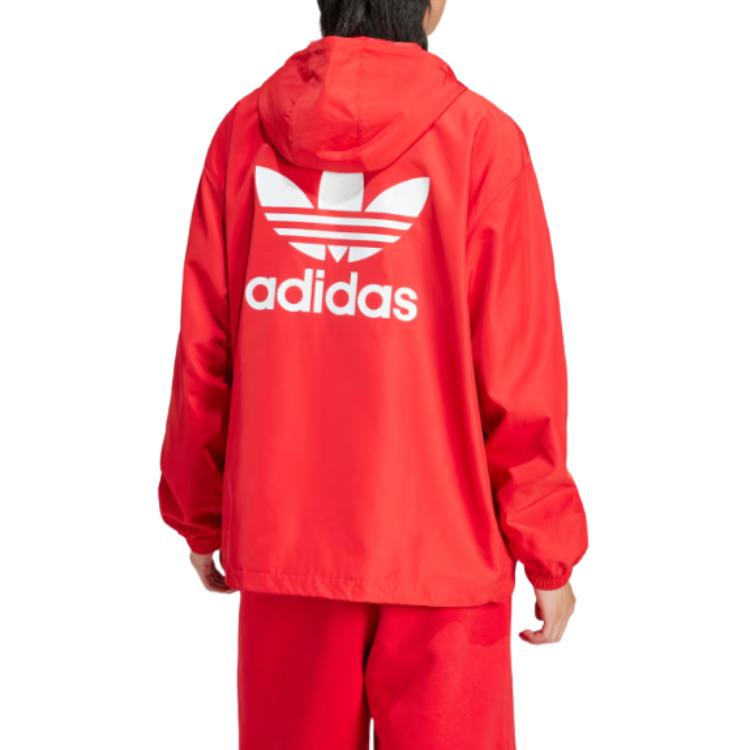 adidas Originals Adicolor Trefoil Windbreaker Solid Color Hooded Zip-Up Fitted Long Sleeve Jacket Men Jacket Red IR9857
