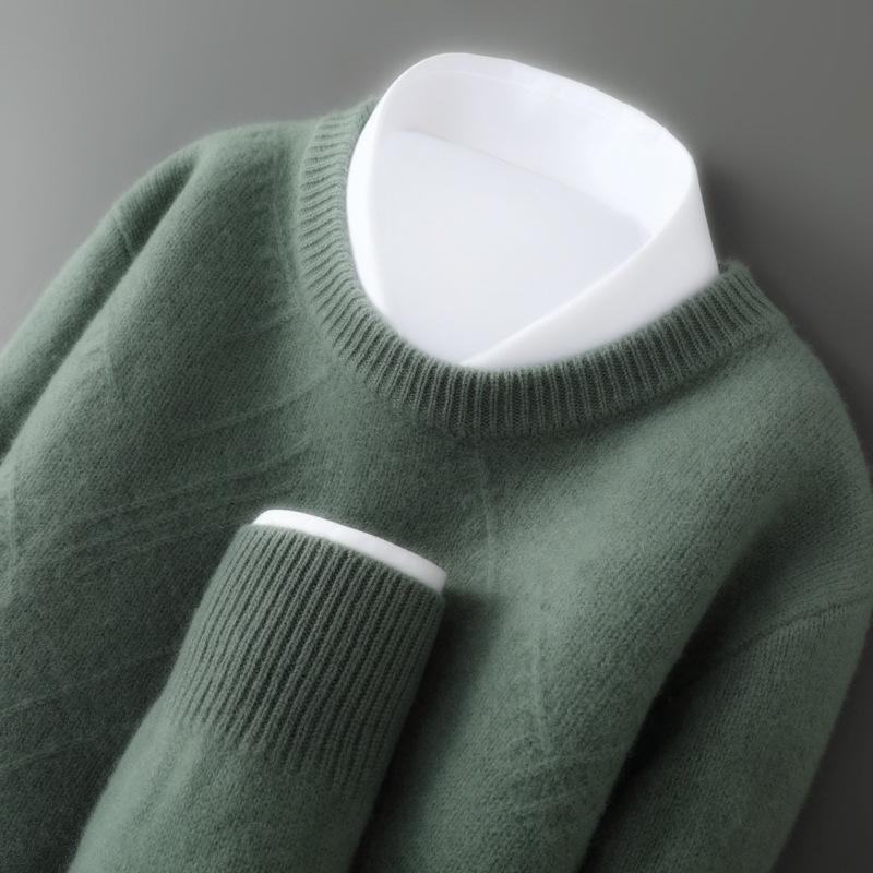 Men's Diamond Jacquard Pure Wool Pullover - Thick, Soft, and Smooth Round Neck Sweater for Autumn/Winter 2025.