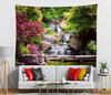 Garden Waterfall Tapestry Japanese Green Garden Zen Lake Pond Stone Wall Hanging Maple Trees Bridge Kyoto Park Tapestries for