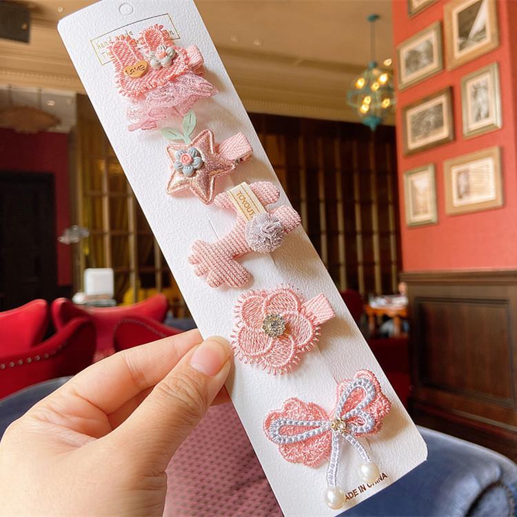 5 Pieces Set Cute Baby Handmade Cartoon Hairpin Lovely Little Girl Flower Side Clip Children Hair Accessories Kids Hair Clips
