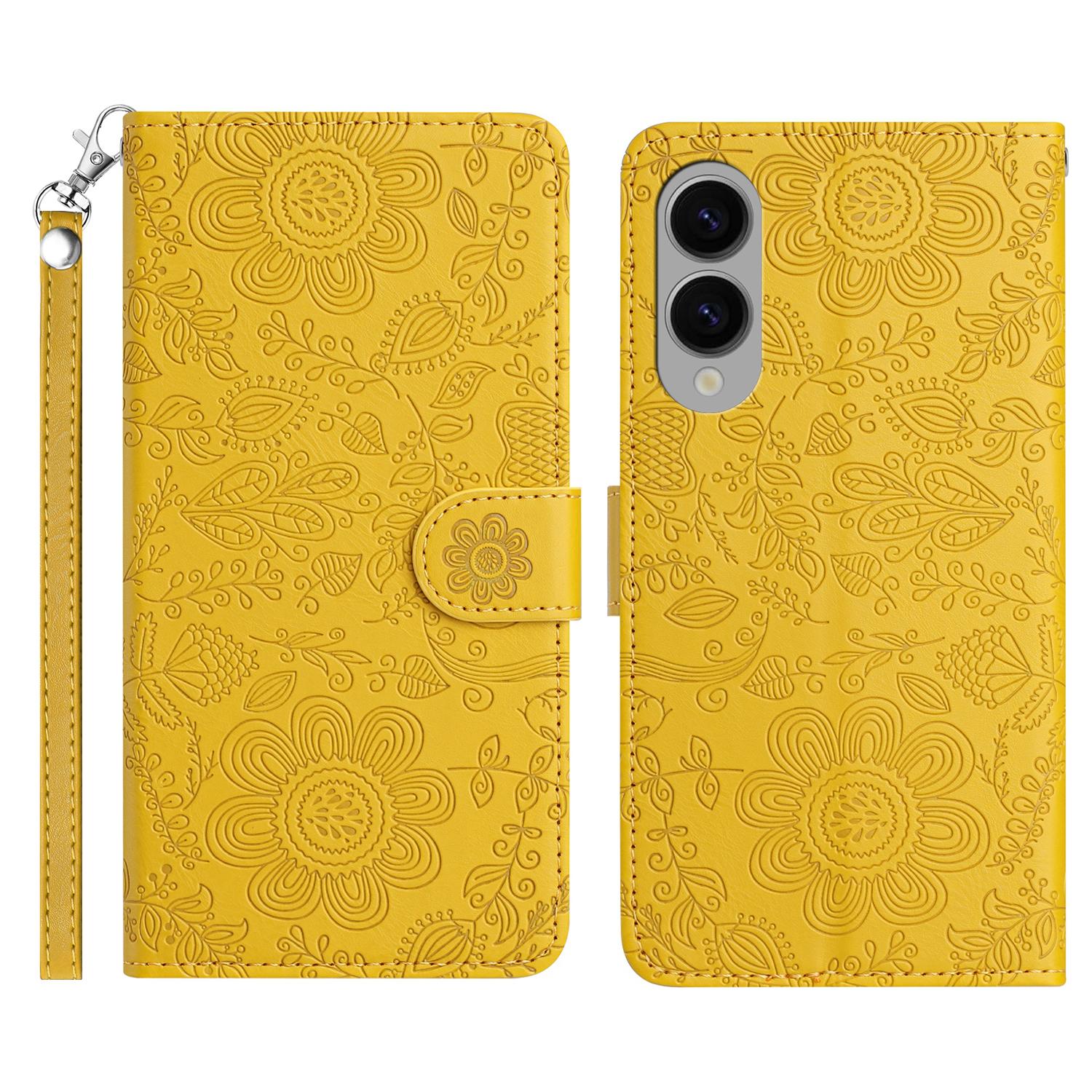 

For Samsung Galaxy S25 Edge Case Flower Imprint Leather Flip Wallet Phone Cover with Wrist Strap C