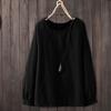 Cotton Linen Long Sleeve Shirt For Women With Round Neck And Relaxed Fit