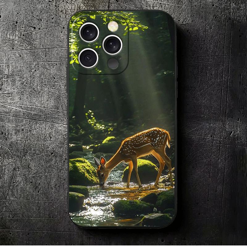 

Sika Deer Elk Animal Soft Phone Case for iPhone 16 16E 17 Air 15 Pro Max 14 Plus 13 Mini 11 12 7 Black Cover Back Shell iPhone 16