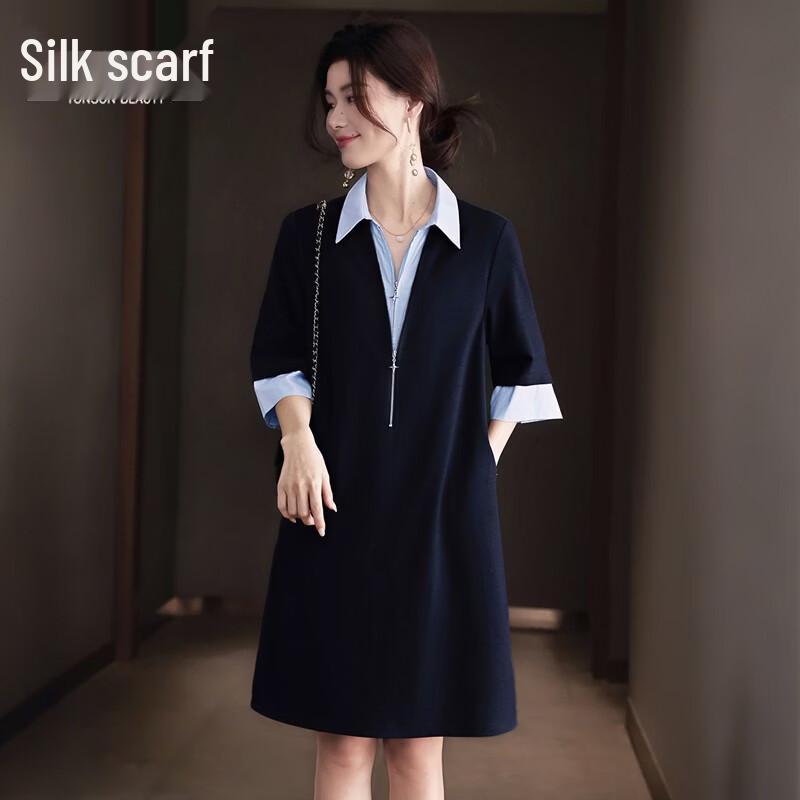 Женское платье-рубашка Sibaishi с лацканами, пэчворком и смесовой тканью из лиоцелла M