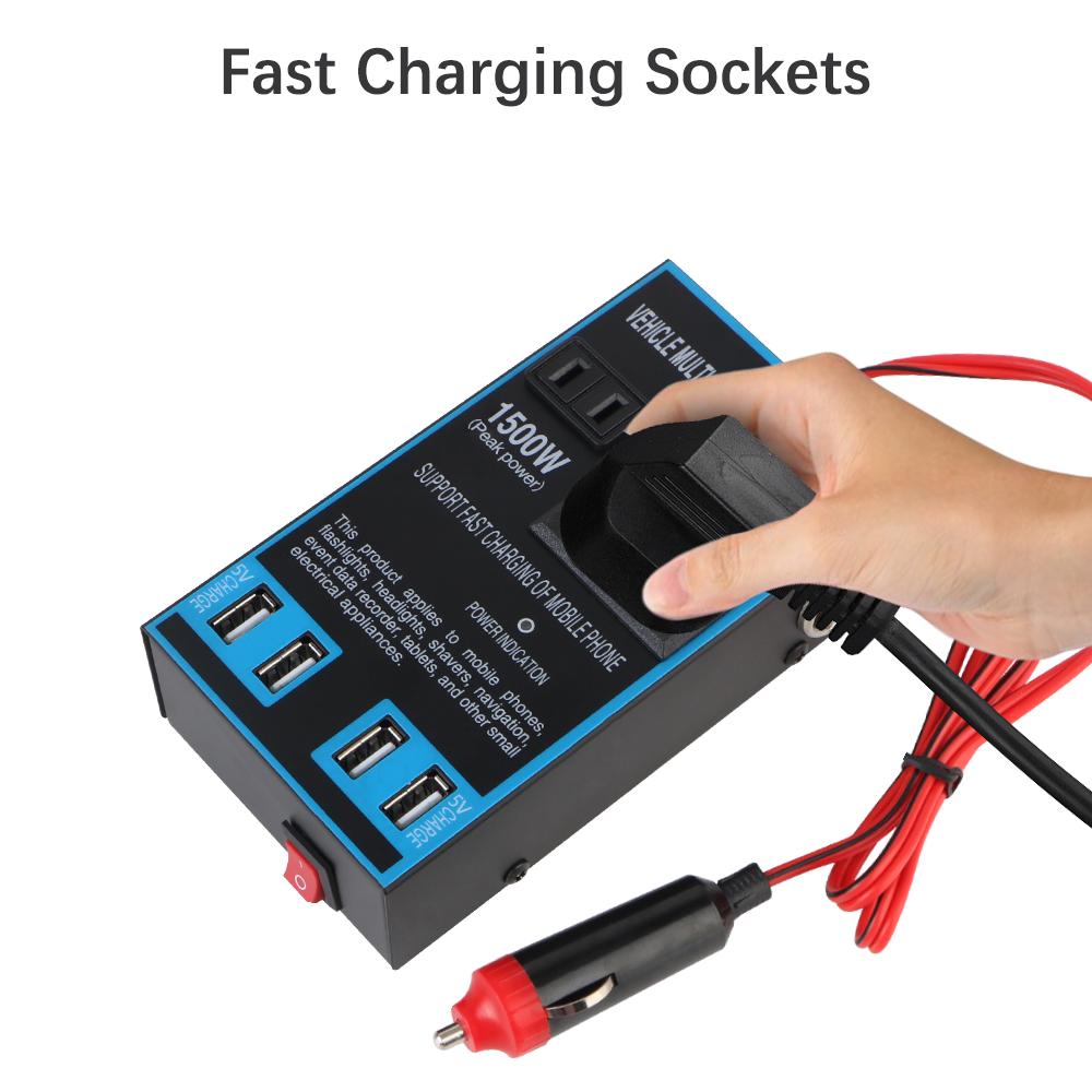 DC 12V/24V til AC 110V/220V Sigarettenneruttak AC-uttak Bilinverter USB-ladere Hurtiglading Strømadapter Omformer