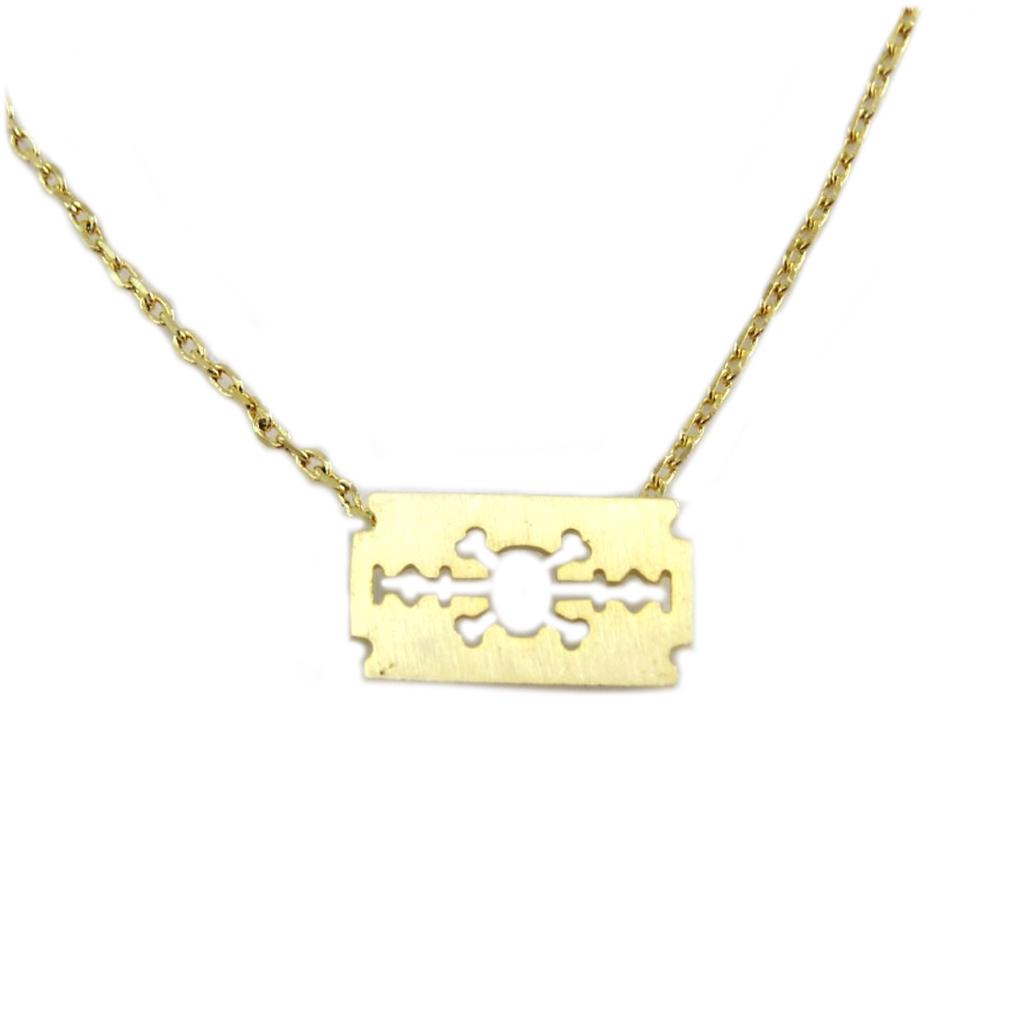 7bis [Q6171] - Gold 'Razor Blade' Handmade Necklace (TDM) - 13x7 Mm