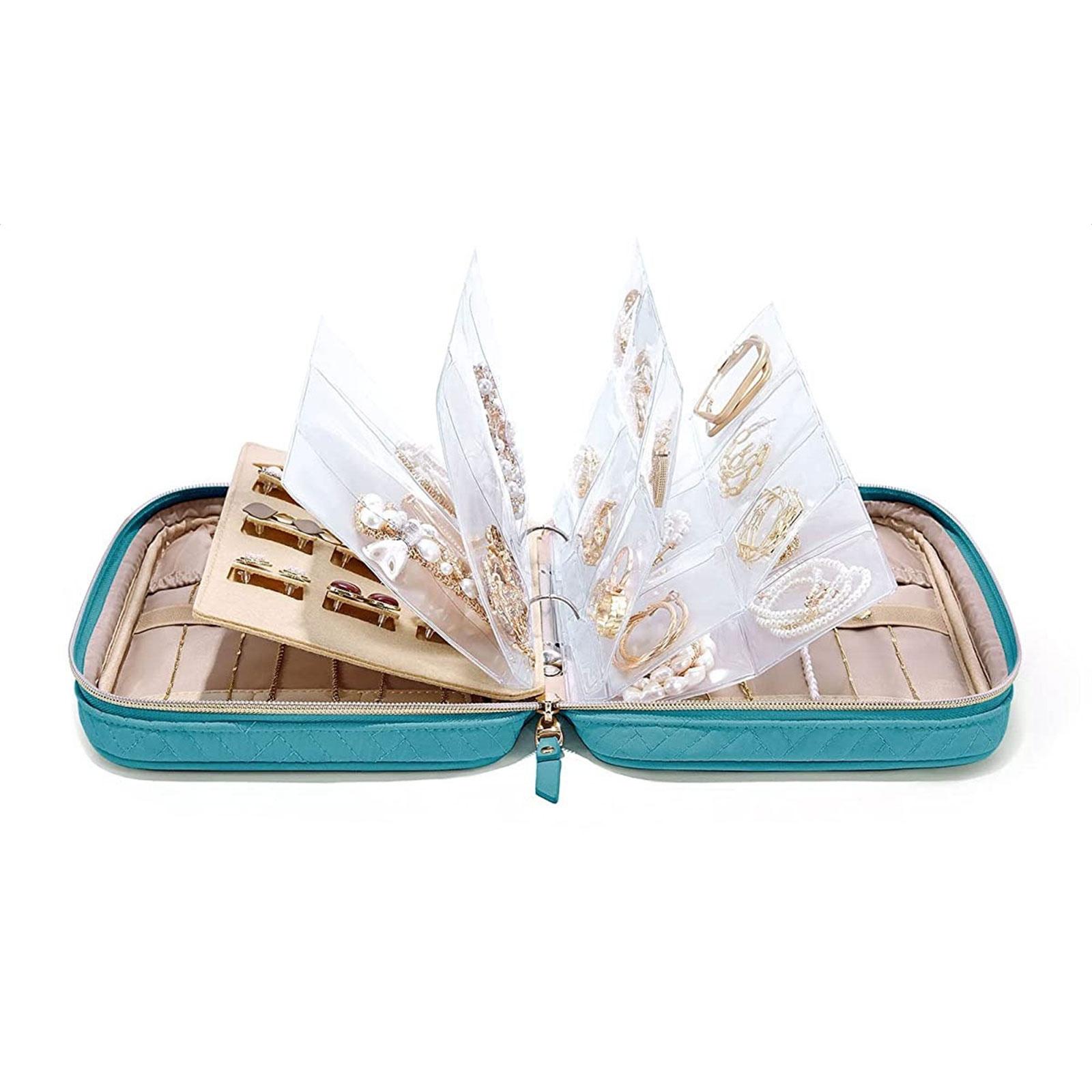 

Дорожный органайзер для ювелирных изделий со съемными прозрачными карманами для женщин, большая вместимость, сумка-книга для хранения ювелирных изделий зелёный