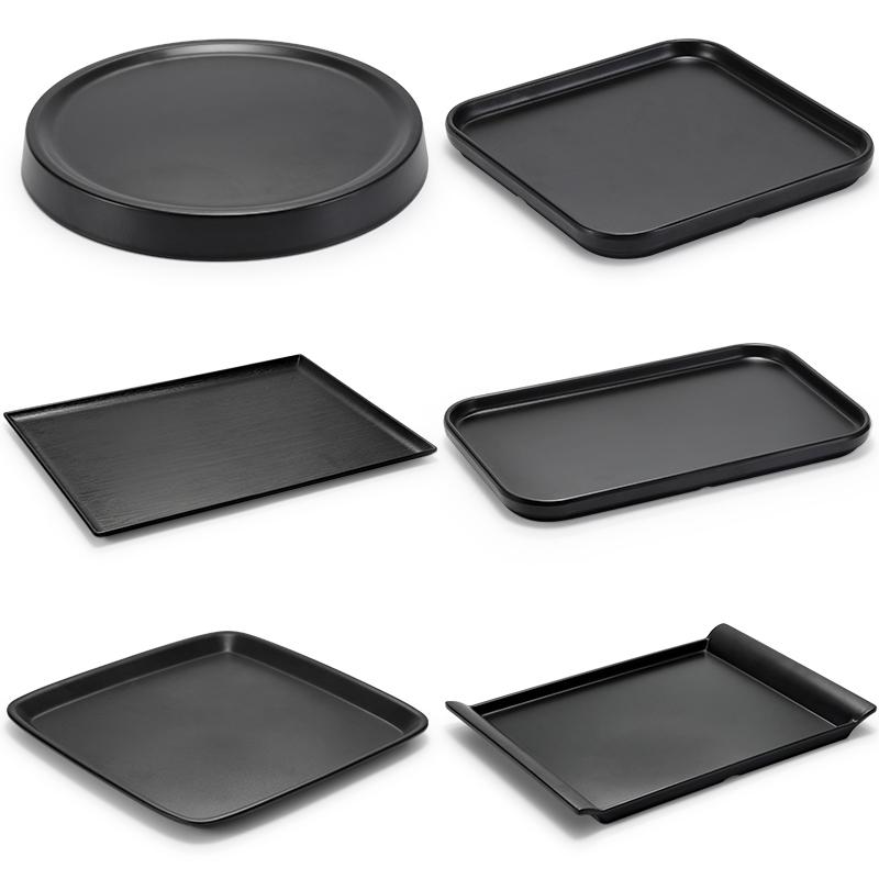 Black Melamine Japanese Sushi Tray - Long Shallow Plate for BBQ & Food Arrangement