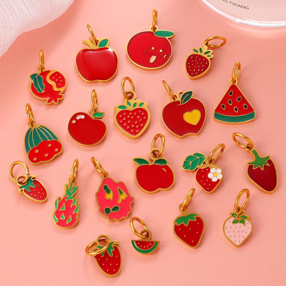 2026 Creative Simple and Versatile New Small Fresh Pendant Colored Dripping Strawberry Apple Cute Pendant Female