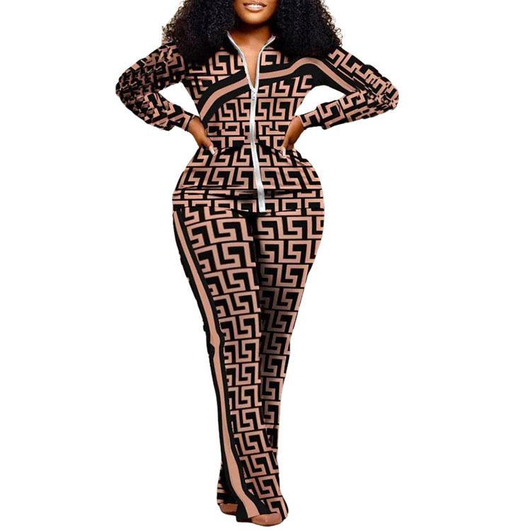 

2024 Осень/Зима Европейская и Американская Женская Мода Приталенный Комплект с Длинным Рукавом на Молнии и Длинными Брюками Medium