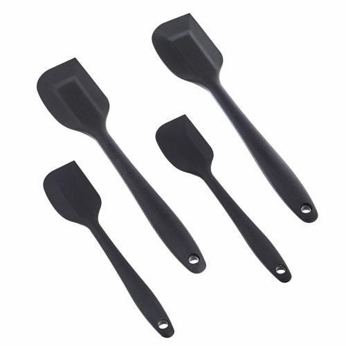 Basic Rectangular Spatula Set, Nonstick Heat-Resistant Silicone (2 Small, 2 Large), Black, 4 Pieces, 27.9 X 5.8 X 2.5 Cm (Formerly Commercial Brand)