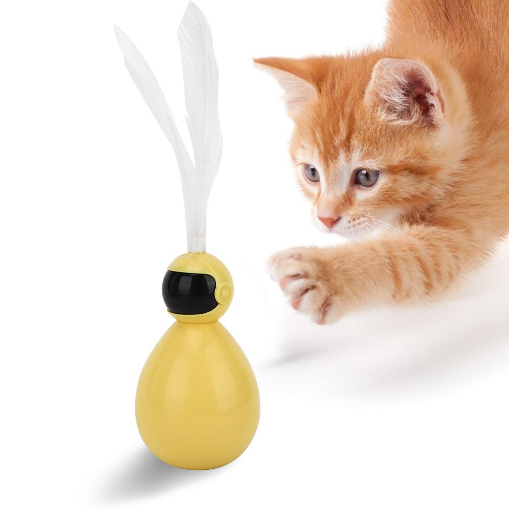 ABS Durable Pet Robot Attractive Tumbler Swing Ball with Feather Cat Teaser Funny ToyYellow
