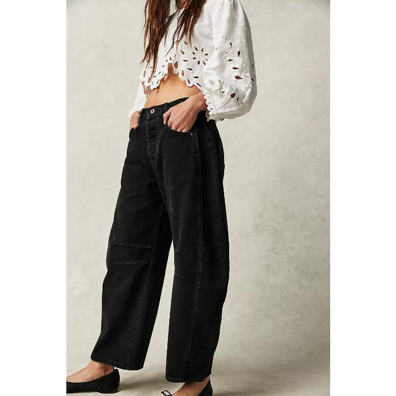 New Women's Vintage Washed Wide Leg Jeans, Mid-Low Rise Loose Fit Denim Pants, Retro Fashion Casual Trousers for Daily Wear