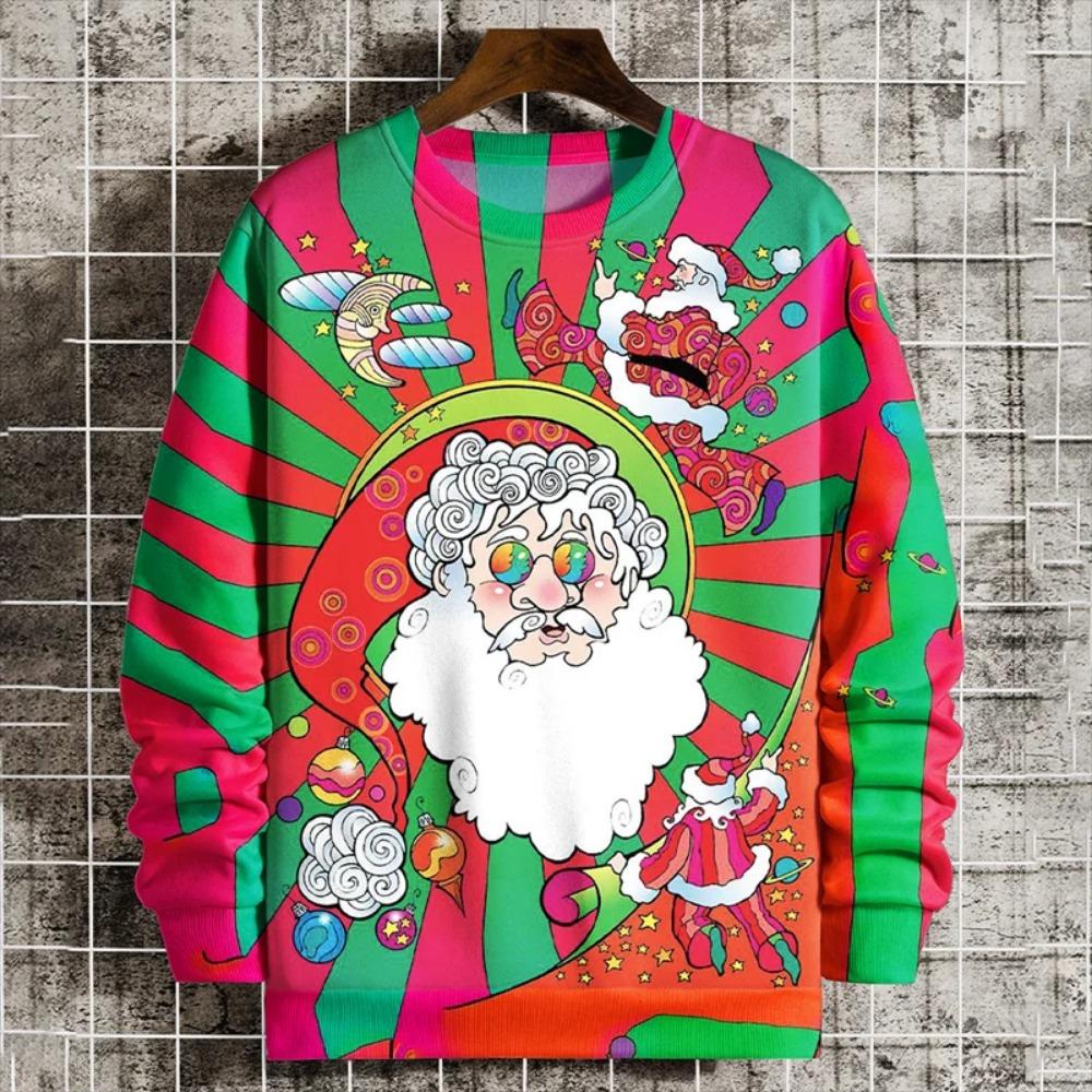 Christmas Element Pattern Men's Sweatshirt Santa Claus 3D Print Pullover Autumn Women Crew Neck Hoodie Long Sleeve Kids Tops
