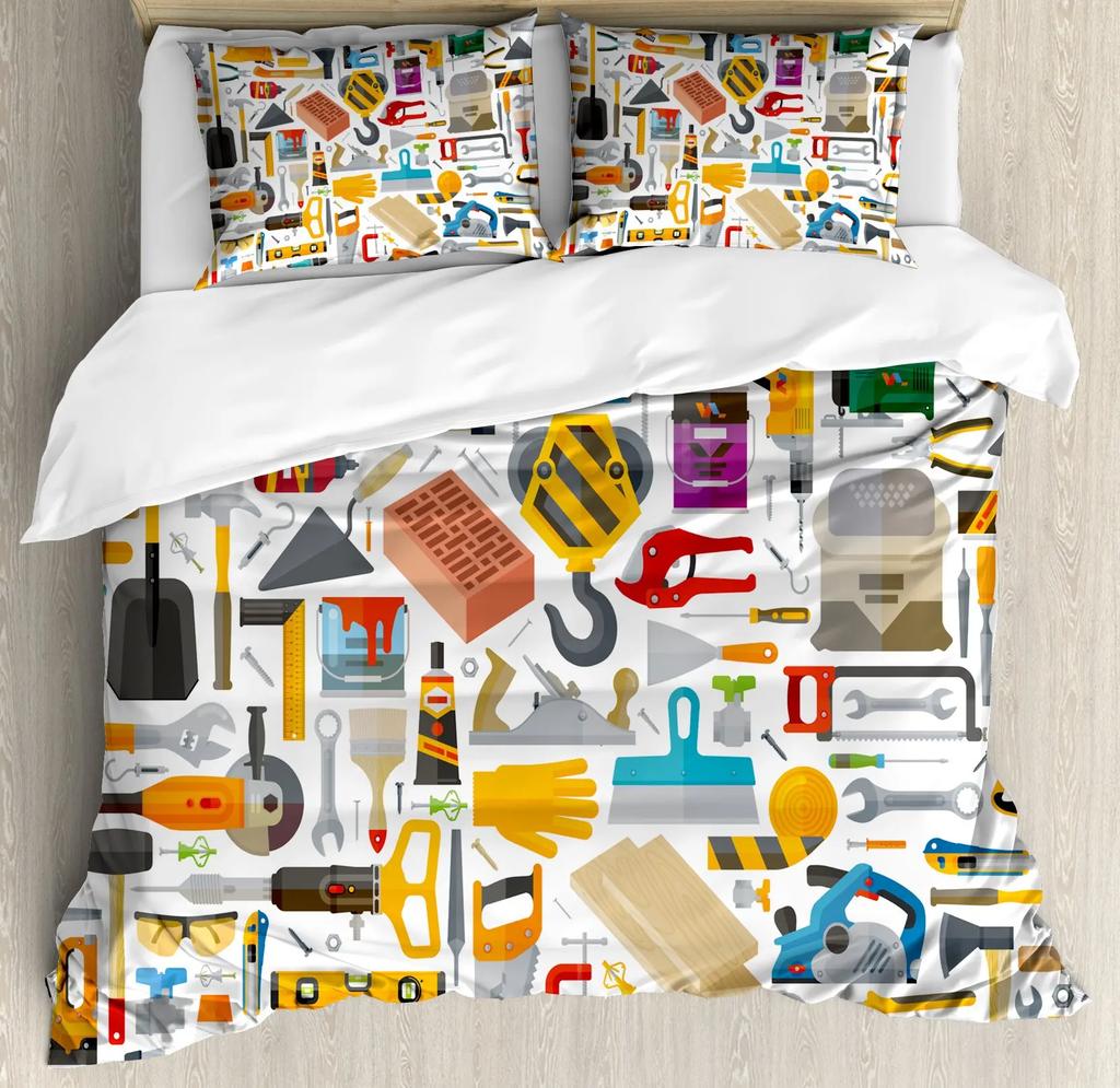 Cartoon Tractor Trucks King Queen Duvet Cover Construction Vehicle Bedding Set Excavator Quilt Cover Polyester Comforter Cover