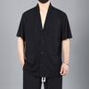 Plus Size Summer Ice Silk Suit Men's Quick-drying Cardigan Short-sleeved T-shirt   Loose Sports Trousers Two-piece Suit