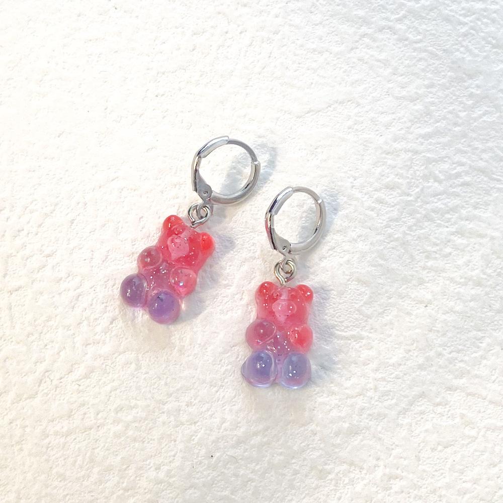 Gradient Chic Resin Bear Earrings Creative Animal Shape For Women