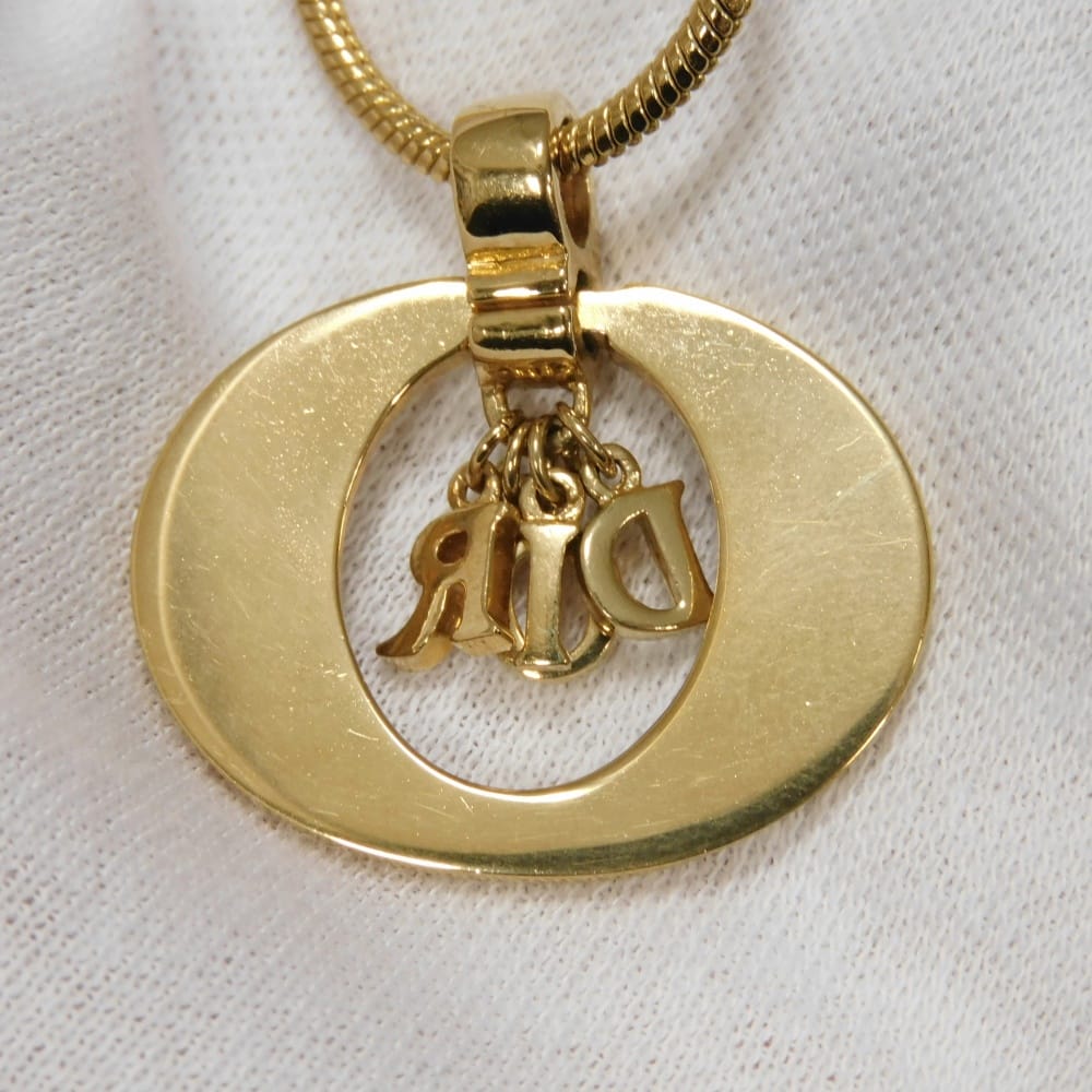 Used 10656 Oval Logo Pendant 7984 Gold Plated Charm Snake Chain Vintage CD Plated Gold Unisex from Japan AUTHENTIC