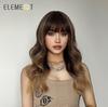 Synthetic Wig Long Medium Water Wavy Ombre Dark Brown with Bangs Wigs for Women Party Daily Hair Heat Resistant Natural