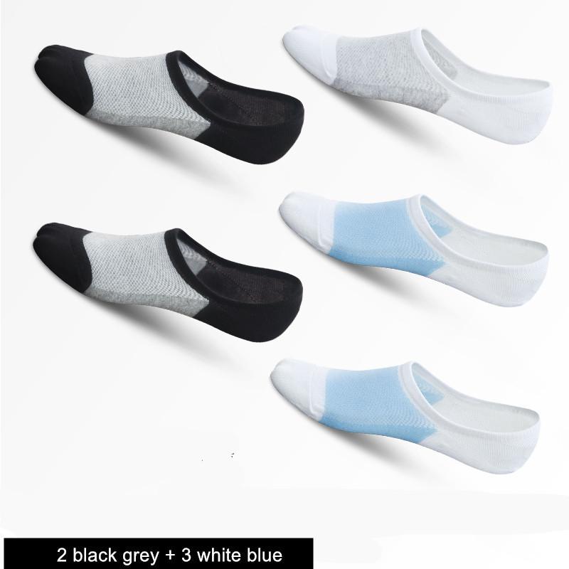 5 Pairs No Show Men Boat Socks Summer Non-Slip Silicone Invisible Cotton Socks Breathable Male Ankle Socks Slippers