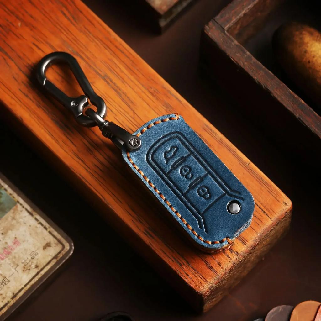 Leather Protector Shell Set for GAC Trumpchi GS4 GS5 GS6 Flip Folding 3 Buttons Remote Car Key Cover Case Keychain Accessories