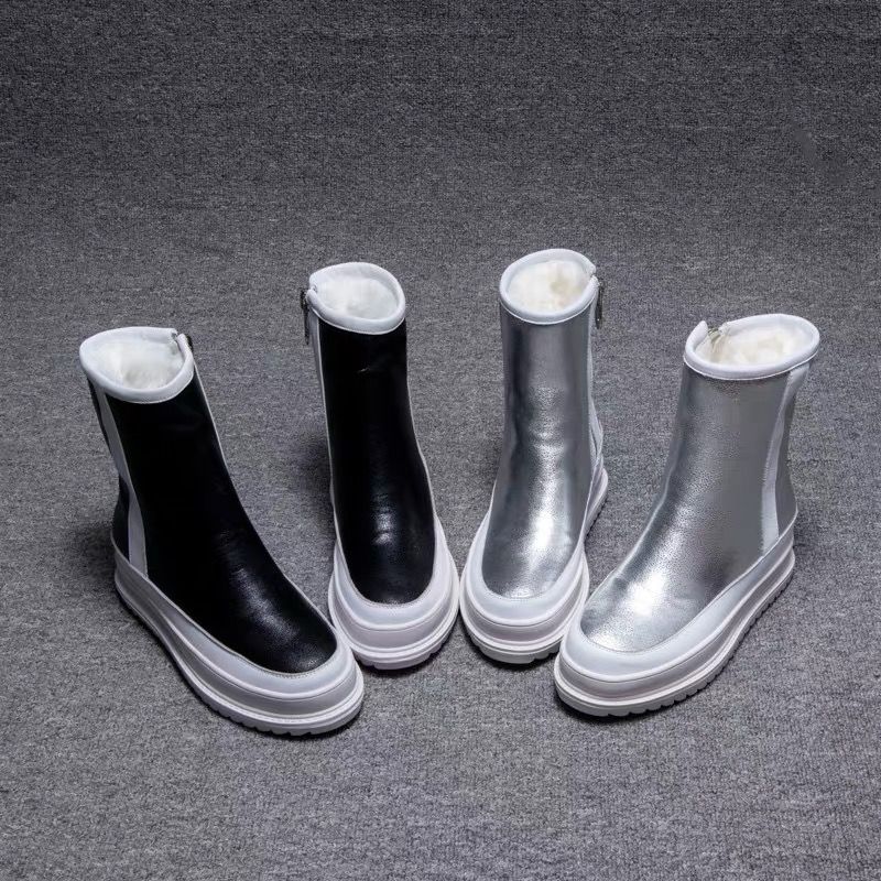 Fashion Snow Boots New Women's Winter Shoes Thick Sole Plaforms Ankle Botas Round Toe Thick Plush Warm Cotton Shoe Side Zip Silver Black
