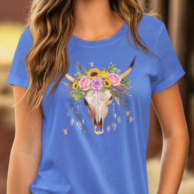 Boho Cow Skull T-Shirt: Floral Southwest Desert Graphic Tee