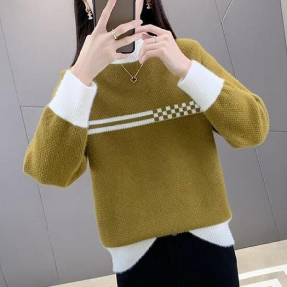 Navava Women Warm Color Block Half Turtleneck Long Sleeve Knit Nk3424