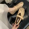 Fashion 2025 Summer New Leather Woven Women Flat Shoes Round Toe Casual Hollow Breathable Shoes Retro Temperament Women Shoes
