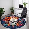 1pc Sugar Skull Flowers Office Round Area Rug, Under Office Chairs Bedroom Living Room Home Decor, Room Deco, Available In Various Sizes