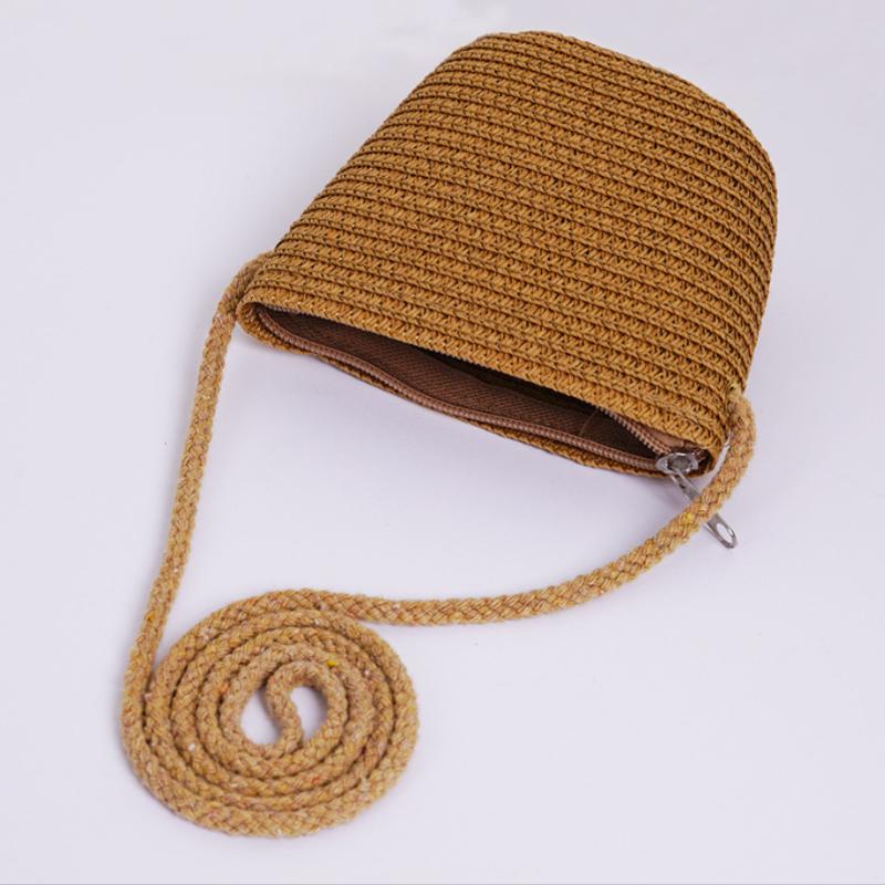 Handmade Woven Girl Flower Straw Bag Coin Purse Zipper Kid Messenger Bags Photo Props Storage Basket Crossbody Handbag