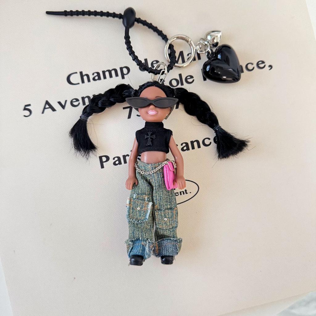 Black Leather Trend Cute Vinyl Doll Cute Barbie Keychain Pendant Bag Hanging