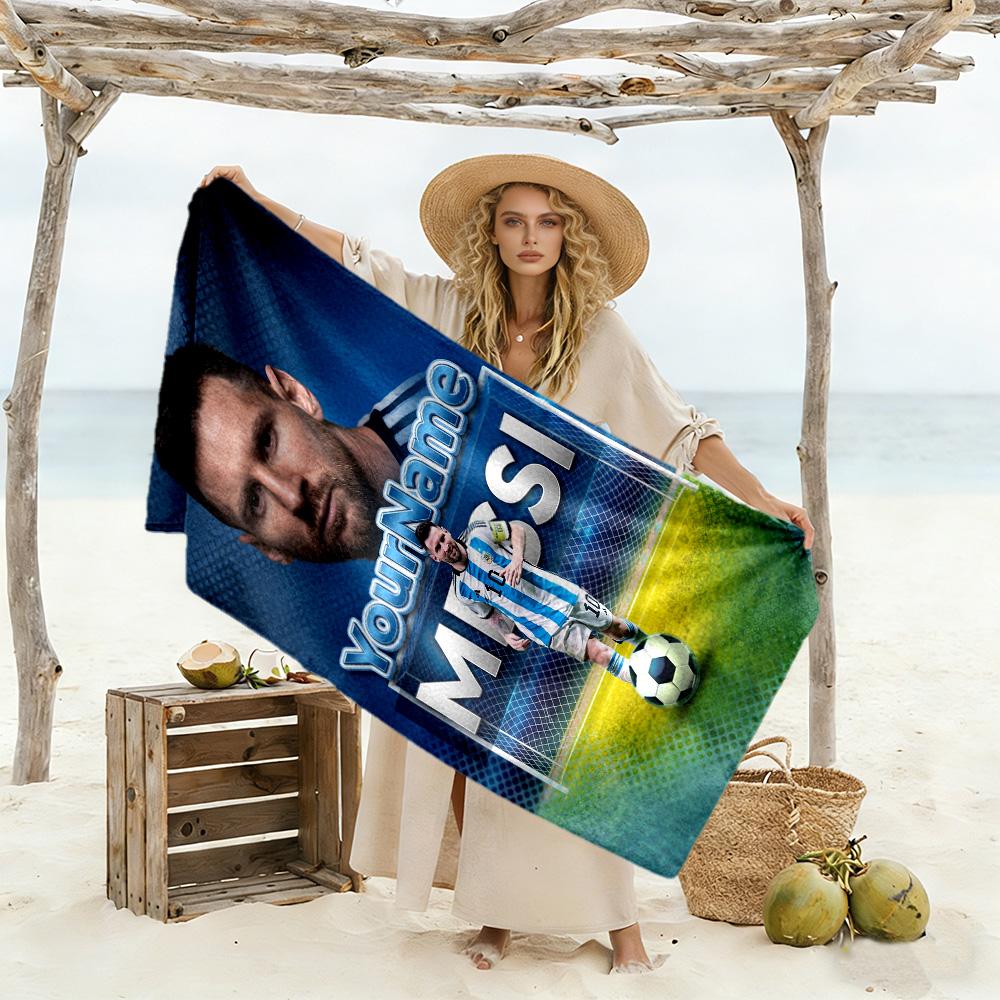 Messi Personalized Name Beach Towel Quick-Dry Soft Microfiber For Beach Bathroom Outdoor Swimming Pool Camping Picnic Yoga Diving Vacation Accessories